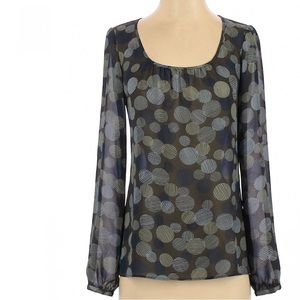 Long sleeve sheer gray polka dot top size XS